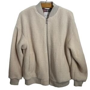 Avec Les Filles Sherpa Teddy Bomber Off White Full Zip Oversized Jacket Size S